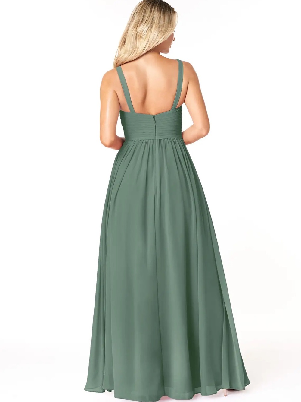 Azazie Chanel Chiffon Dress In Eucalyptus Sz A14 NWT $119 - Picture 2 of 12